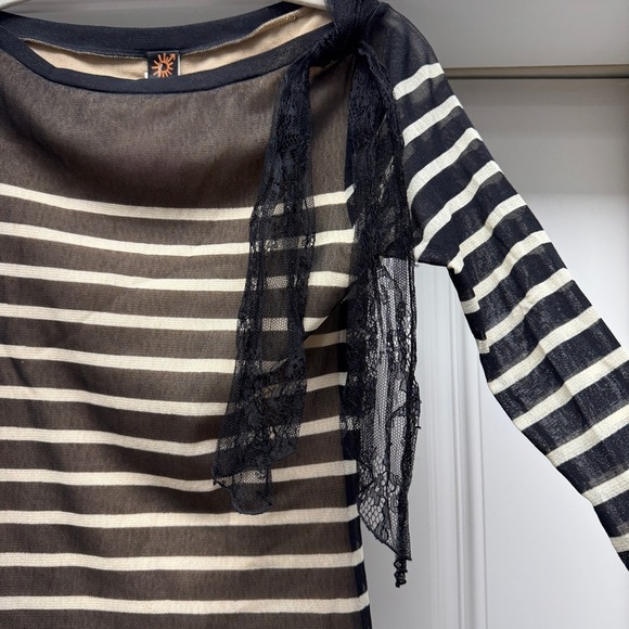 Jean Paul Gaultier Soleil Black & Cream Striped Sheer Bow Dress - Picture 4 of 13